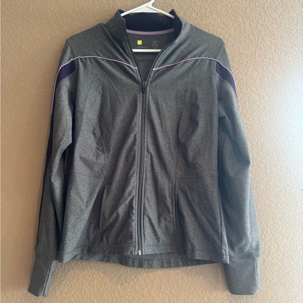 Xersion Heather Gray Jacket with Lavender Purple Trim